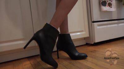 High Heeled Leather Boots While Making Dinner - hclips