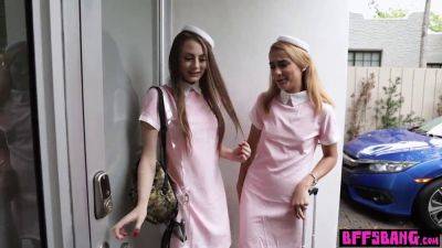 Watch these busty teen stewardesses take turns getting their asses drilled by lucky frined - sexu.com