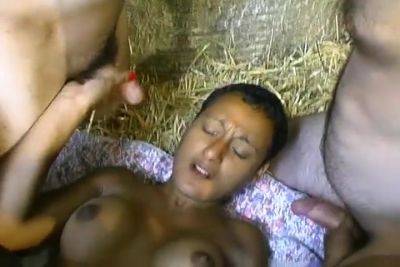 French Ebony With Short Hair Pleasing Multiple White Cocks On A Farm - upornia - France