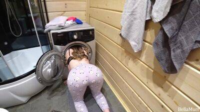 Bella gets stuck in the washing machine and opportunistically doggystyled. - anysex.com